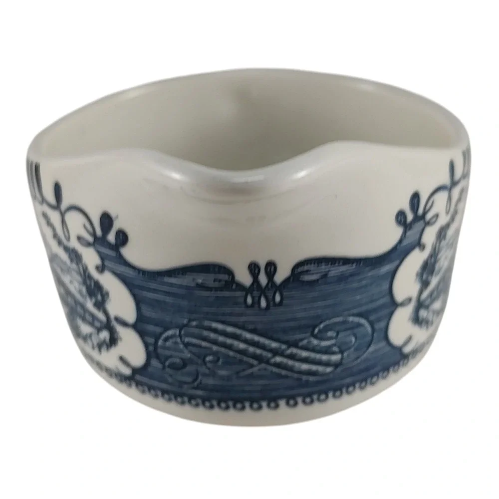 Vintage Currier and Ives Creamer Locomotive Blue White Mid Century Modern‎ SEE
